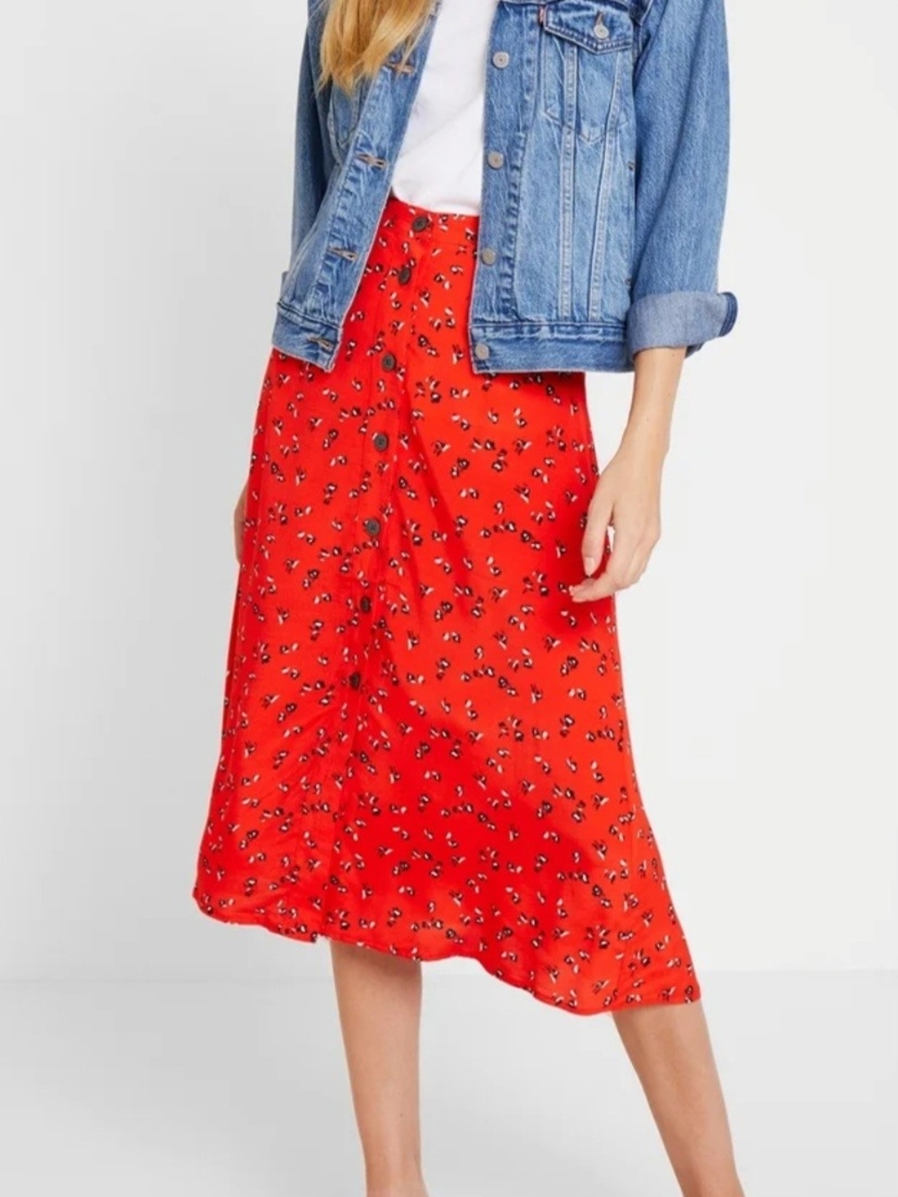 GAP Red Floral Button-Front A-Line Skirt Sz. 4 Tall